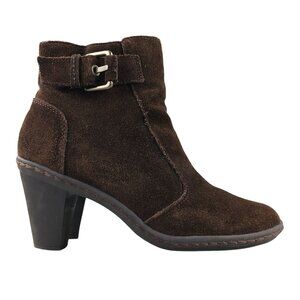 Strictly Comfort Women's Size 8M Brown Suede Side Zip High Heel Ankle Booties